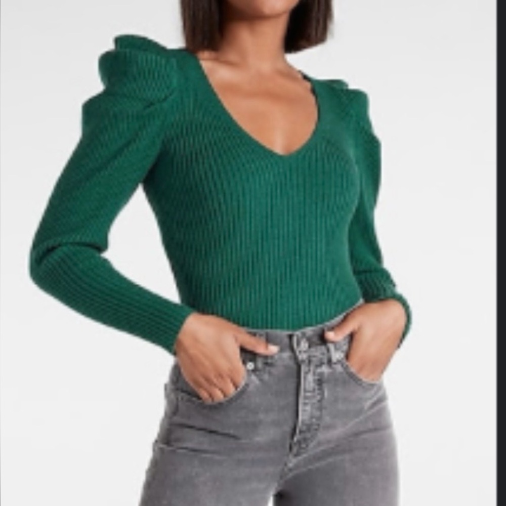Express Green V-Neck Sweater